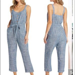 Willow Ashley Tie Waist Crop Linen Blend Jumpsuit